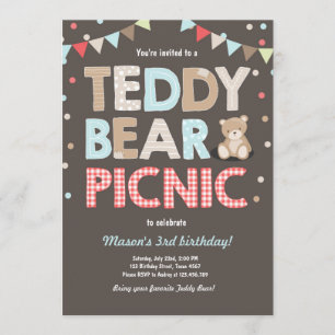 Teddy Bear Picnic Boy - verjaardag Uitnodiging bla