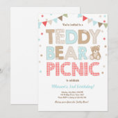 Teddy Bear Picnic Boy - verjaardag Uitnodiging bla (Voorkant / Achterkant)