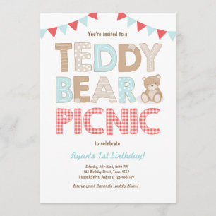 Teddy Bear Picnic Boy - verjaardag Uitnodiging bla