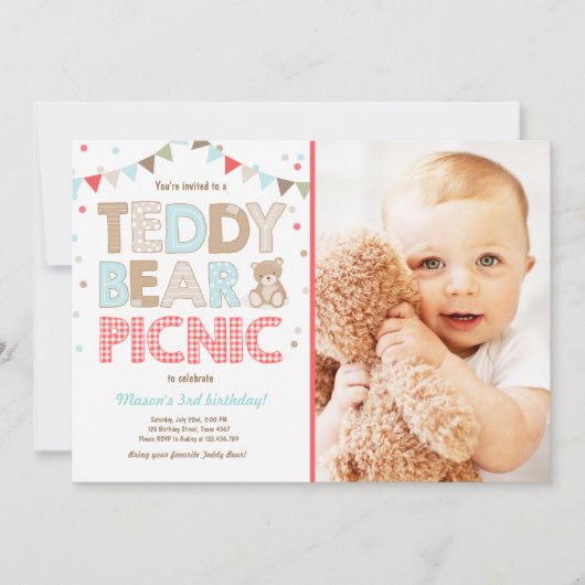 Teddy Bear Picnic Boy - verjaardag Uitnodiging bla (Voorkant)