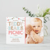Teddy Bear Picnic Boy - verjaardag Uitnodiging bla (Staand voorkant)