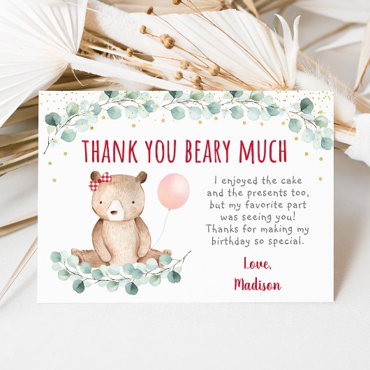 Teddy Bear Picnic Floral Birthday Dank je Kaart