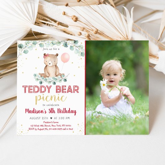 Teddy Bear Picnic Floral Birthday Kaart