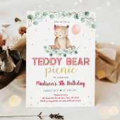 Teddy Bear Picnic Greenery Floral Birthday Kaart