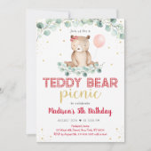 Teddy Bear Picnic Greenery Floral Birthday Kaart (Voorkant)