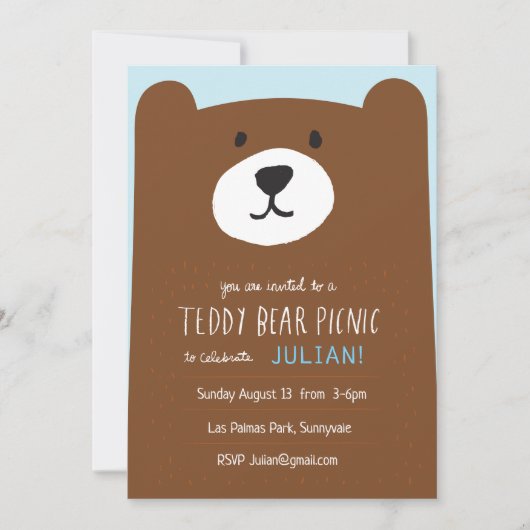 Teddy Bear Picnic Kids verjaardagsfeestje uitnodig Kaart (Voorkant)