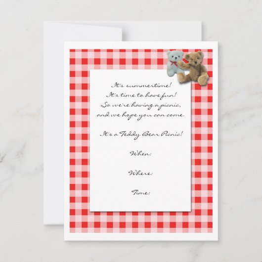 Teddy Bear Picnic met de rode en witte tablet Kaart (Voorkant)