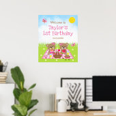 Teddy Bear Picnic Pink Birthday Welkomstteken Poster (Thuiskantoor)