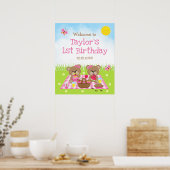 Teddy Bear Picnic Pink Birthday Welkomstteken Poster (Keuken)