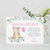 Teddy Bear Picnic Pink Floral Birthday Dank je Kaart (Staand voorkant)