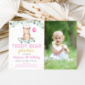 Teddy Bear Picnic Pink Floral Birthday Kaart