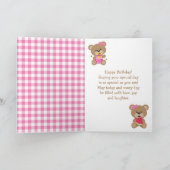 Teddy Bear Picnic Pink Gingham Happy Birthday Kaart (Binnen)