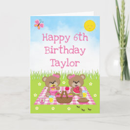 Teddy Bear Picnic Pink Gingham Happy Birthday Kaart