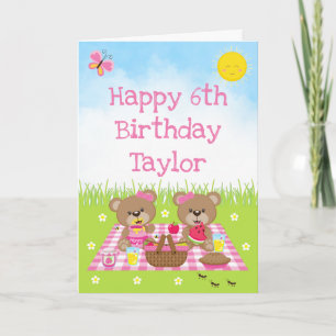 Teddy Bear Picnic Pink Gingham Happy Birthday Kaart