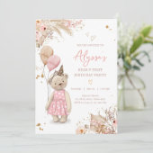 Teddy Bear Picnic Pink Girl Eerste verjaardag Kaart (Staand voorkant)
