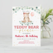 Teddy Bear Picnic Red Gold Greenery Birthday Kaart (Staand voorkant)