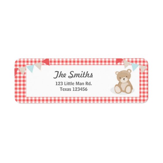 Teddy Bear Picnic Return-adres: rood blauw Etiket (Voorkant)