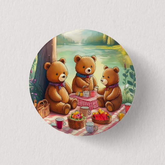 Teddy Bear Picnic Ronde Button 3,2 Cm (Voorkant)