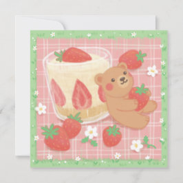 Teddy Bear Picnic with Strawberries Bedankkaart