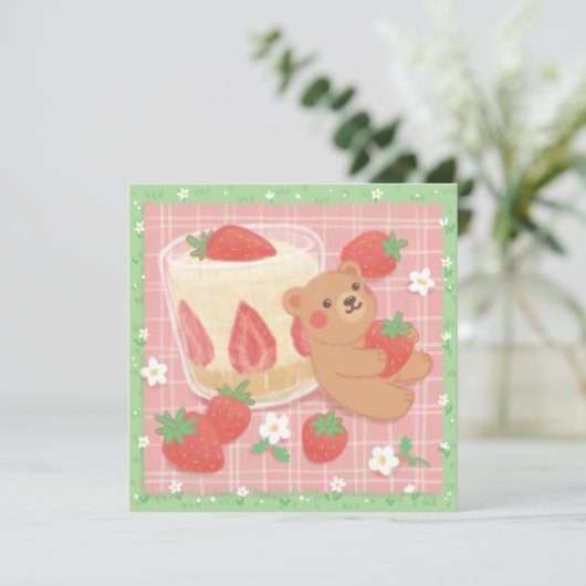 Teddy Bear Picnic with Strawberries Kaart (Staand voorkant)