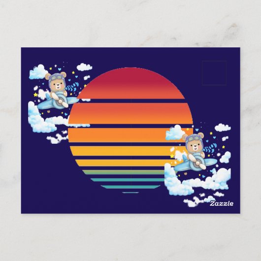 Teddy Bear Pilot Airplane Art Briefkaart (Achterkant)