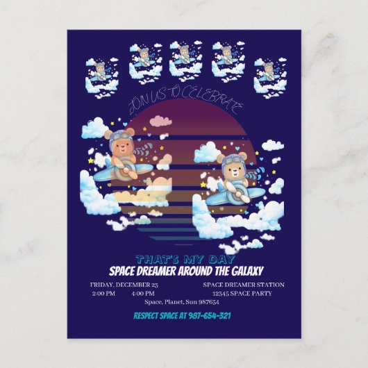 Teddy Bear Pilot Airplane Art Briefkaart (Voorkant)