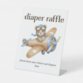Teddy Bear Pilot Baby Boy Douche Luier Raffle Reclamebord Met Voetstuk