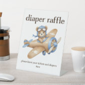 Teddy Bear Pilot Baby Boy Douche Luier Raffle Reclamebord Met Voetstuk (Insitu)