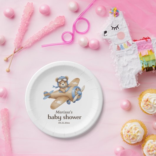 Teddy Bear Pilot Baby Boy Douche Papier Bord (Feest)