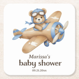 Teddy Bear Pilot Baby Boy Douche Papier Onderzette Kartonnen Onderzetters