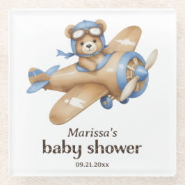 Teddy Bear Pilot Baby Boy Shower Glazen Onderzetter