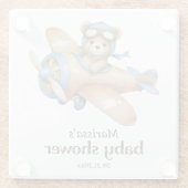 Teddy Bear Pilot Baby Boy Shower Glazen Onderzetter (Achterkant)