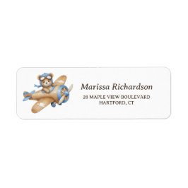 Teddy Bear Pilot Baby Boy Shower Retouradres Etiket