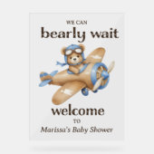 Teddy Bear Pilot Baby Boy Shower Welkom Acryl Bord (Voorkant)