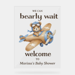 Teddy Bear Pilot Baby Boy Shower Welkom Acryl Bord