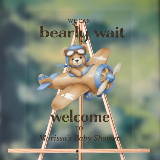Teddy Bear Pilot Baby Boy Shower Welkom Acryl Bord (Neutraal)