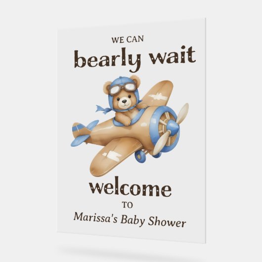 Teddy Bear Pilot Baby Boy Shower Welkom Acryl Bord (Hoek)