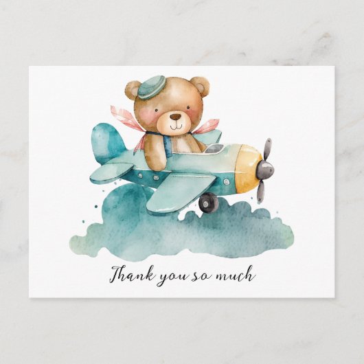 Teddy Bear Pilot Baby shower Dank u Briefkaart (Voorkant)