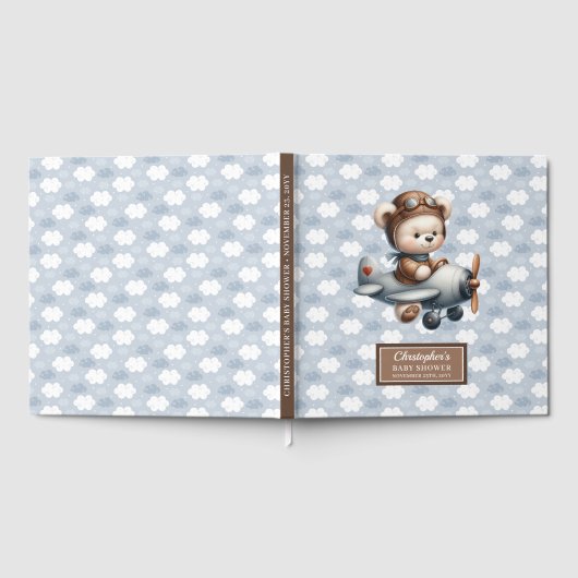 Teddy Bear Pilot Baby shower Gastboek Blauw Thema Gastenboek (Volledig)