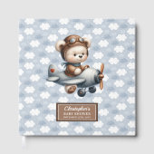 Teddy Bear Pilot Baby shower Gastboek Blauw Thema Gastenboek (Voorkant)