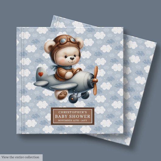 Teddy Bear Pilot Baby shower Gastboek Blauw Thema Gastenboek