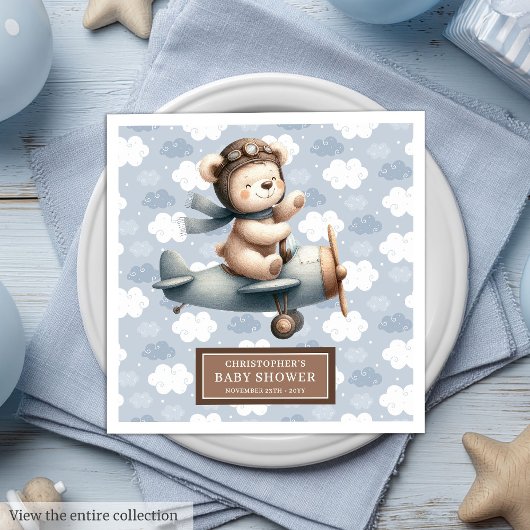 Teddy Bear Pilot Baby shower servetten gepersonali
