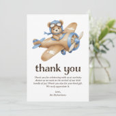 Teddy Bear Pilot Boy Baby shower Bedankkaart (Staand voorkant)