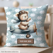 Teddy Bear Pilot Gepersonaliseerde Baby Boy Kussen