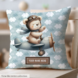 Teddy Bear Pilot Gepersonaliseerde Baby Boy Kussen