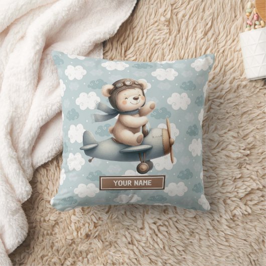 Teddy Bear Pilot Gepersonaliseerde Baby Boy Kussen (Deken)