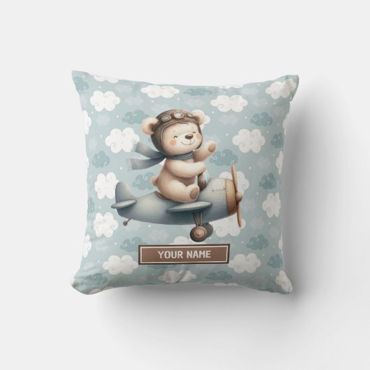 Teddy Bear Pilot Gepersonaliseerde Baby Boy Kussen (Voorkant)