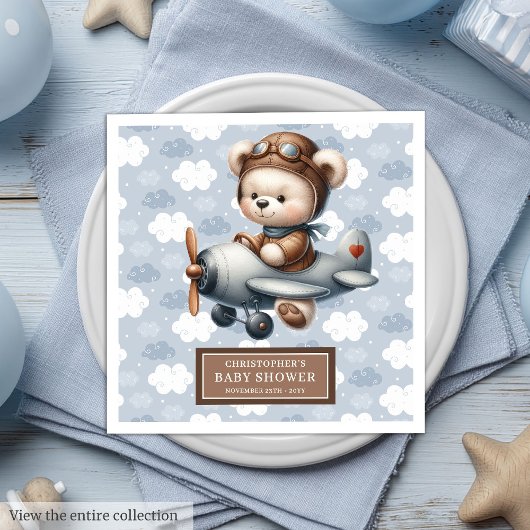 Teddy Bear Pilot Napkins Baby shower Servet