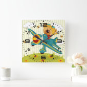Teddy Bear Pilot Vierkante Klok (Huis)