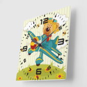 Teddy Bear Pilot Vierkante Klok (Hoek)